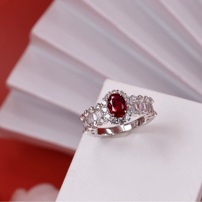 1 carat ruby vintage T-square diamond ring - Image 3