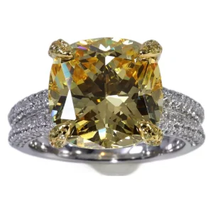 13.8 carat yellow diamond ice flower cut simple ring